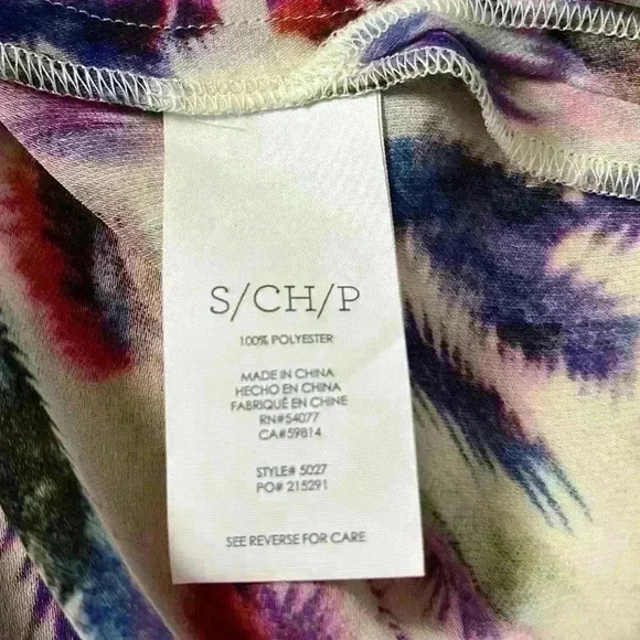 CAbi Plume Feather Print Cap Sleeve V-Neck Sheer Blouse Colorful Abstract Top - Picture 8 of 10